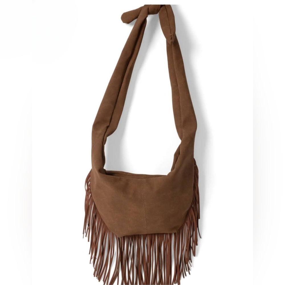 NWT VENUS Brown Faux Suede Fringe Shoulder Bag